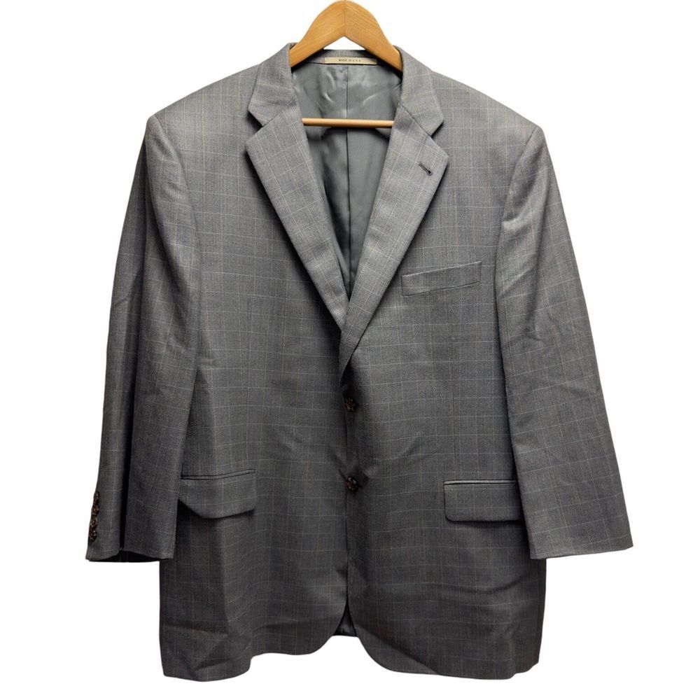 Burberry London Mens 46R 2-Button Gray Window Pane Plaid Blazer Jacket Silk/Wool